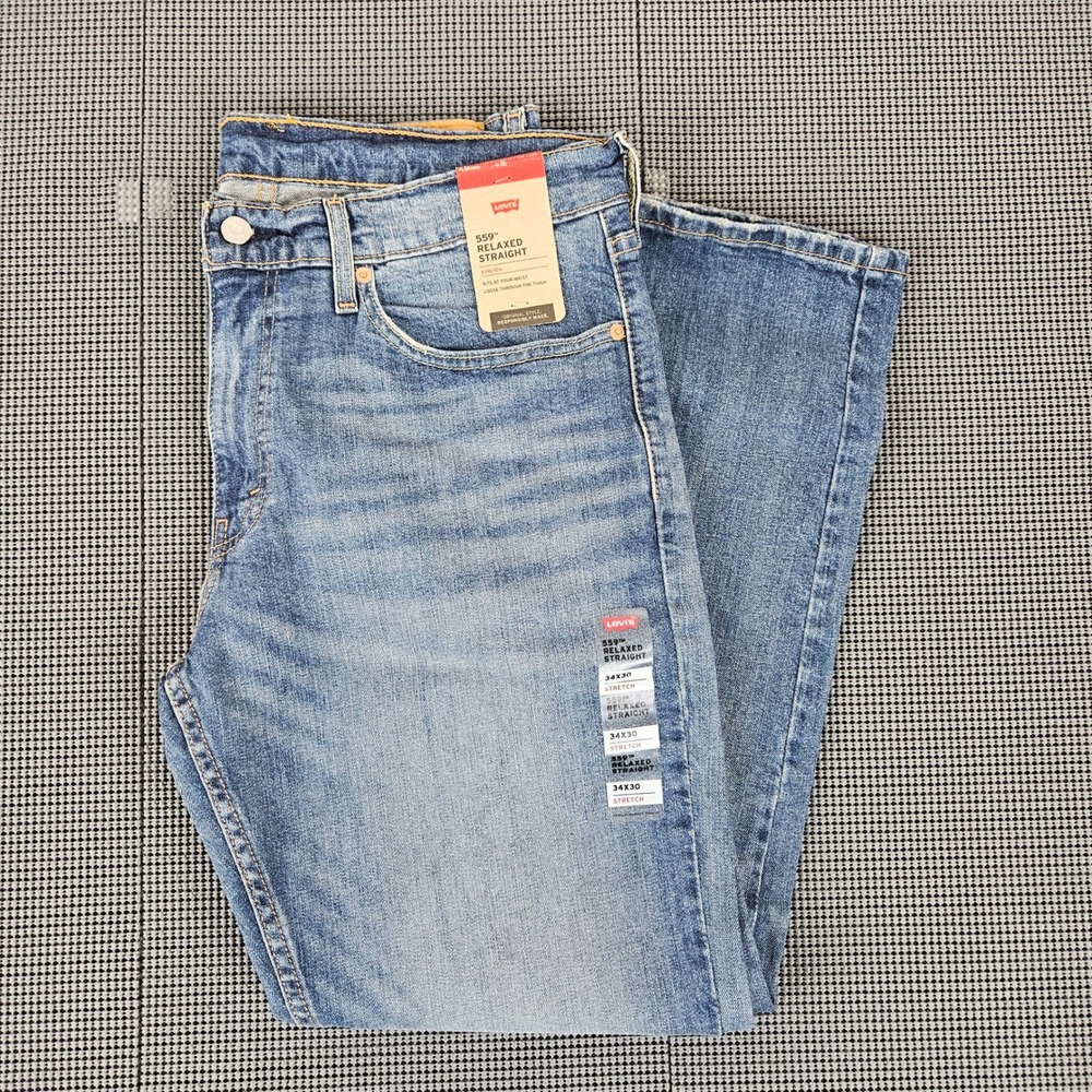 Levi's 559 Relaxed Straight Mens 36x30 Light Wash Blue Stretch Jeans 00559-0552